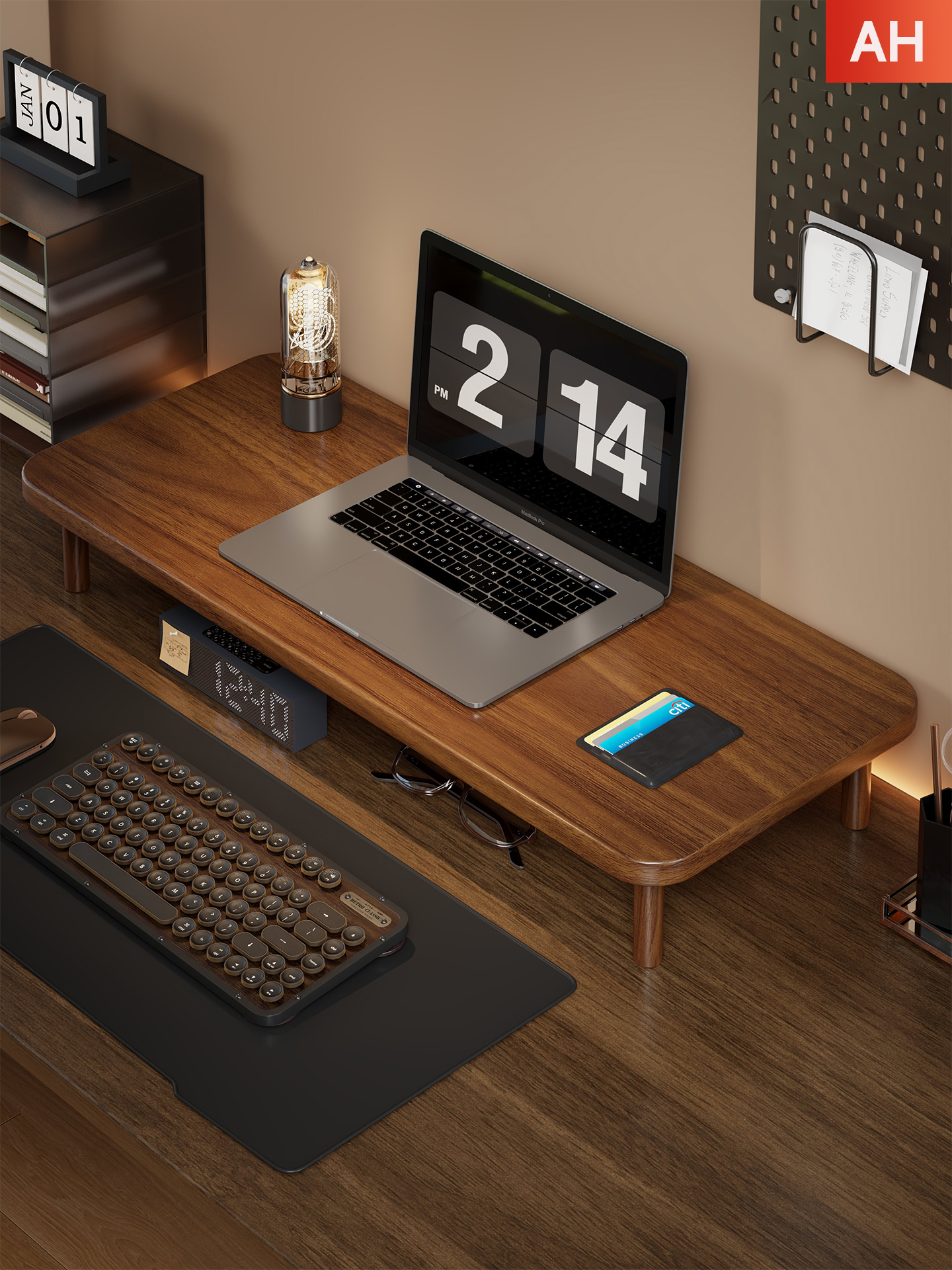 实木笔记本电脑高架桌面显示器底座支架办公工作站显示支架学生宿