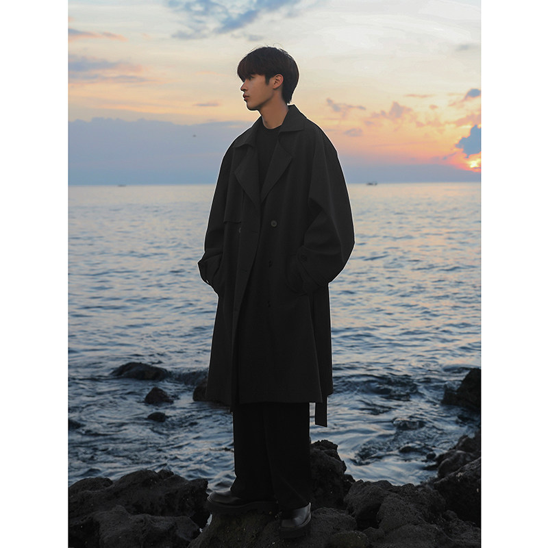 卡其色风衣男士秋季双排扣休闲中长款外套潮牌痞帅炸街高级感大衣