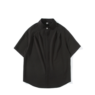 新中式纯黑色冰丝短袖衬衫男夏季中国风潮牌薄款速干半袖衬衣外套