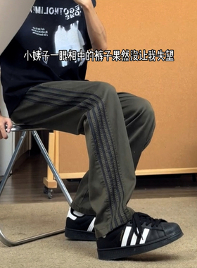 美式复古条纹裤子男秋季新款潮牌军绿色工装裤直筒三条杠休闲长裤