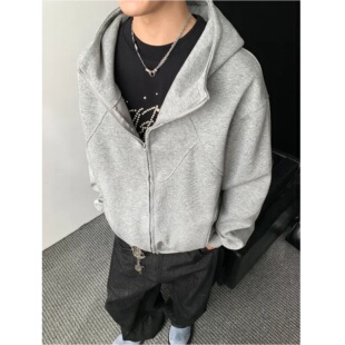 美式重磅解构连帽卫衣男女潮牌高街设计感春秋冬拼接加绒情侣外套