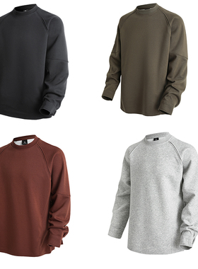 灰色解构拼接卫衣男秋季美式重磅长袖t恤cleanfit小领口硬挺上衣