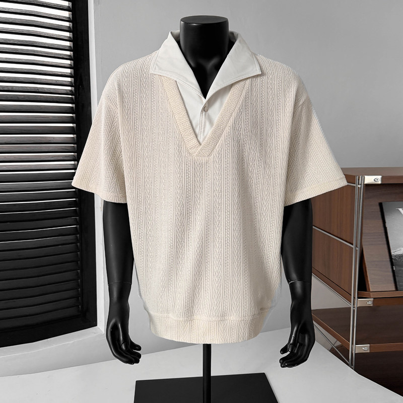 假两件麦穗纹卫衣男款春季设计感polo领长袖t恤高级感内搭打底衫