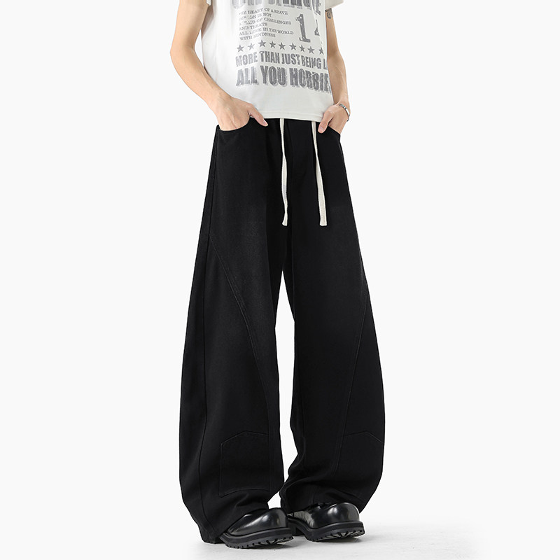 潮牌高级感美式复古原牛深蓝原色牛仔裤男款直筒宽松阔腿裤拖地裤