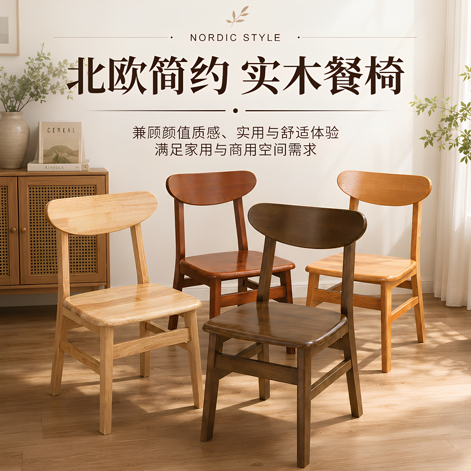 全实木餐椅家用商用餐厅客厅椅子吃饭靠背椅凳现代简约原木餐桌椅