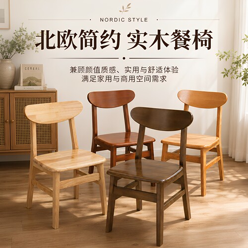 全实木北欧简约商用家用靠背餐椅