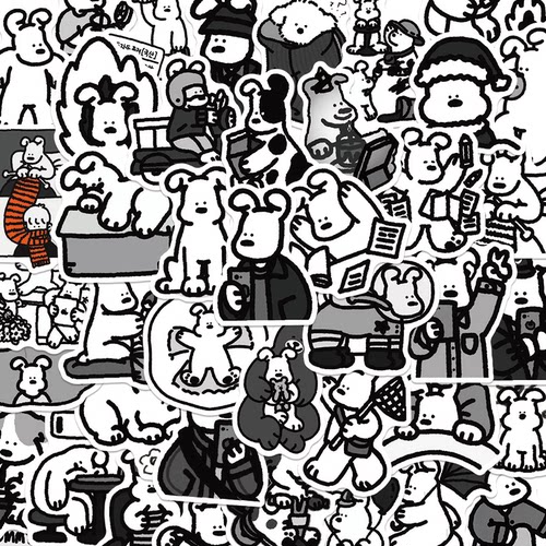 62张黑白ins小狗贴纸卡通