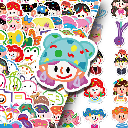 200张多巴胺小元素人物贴纸卡通可爱彩色创意ins风装饰防水贴画