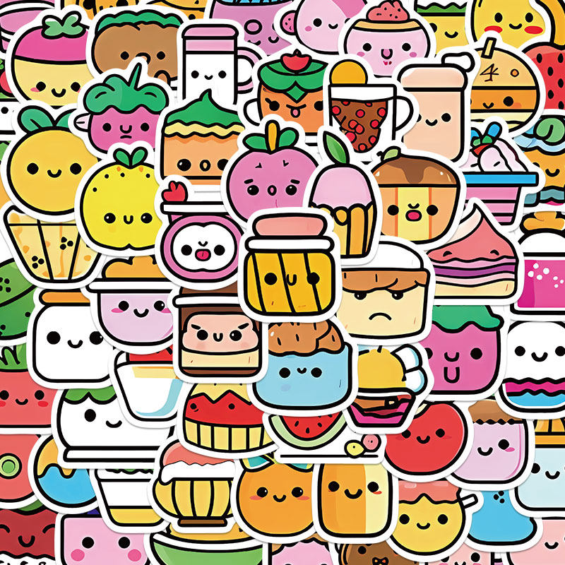 【原创】100张卡通食物贴纸可爱简笔画手机壳ipad防水行李箱贴画笔记本电脑