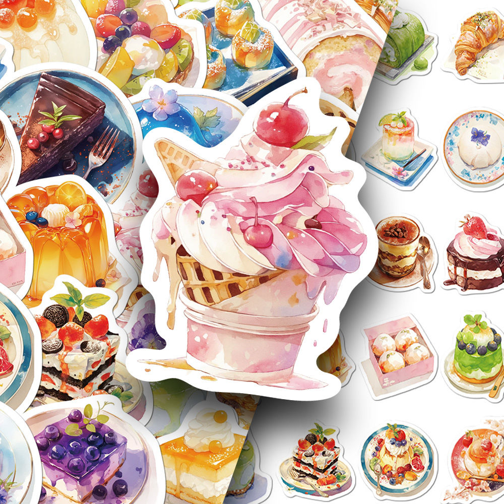 30张甜品小店系列贴纸包高颜值多巴胺甜品装饰房间diy素材贴画
