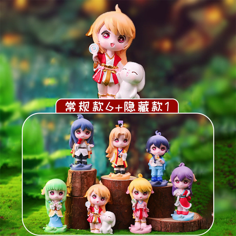 国潮古风小狐仙盲盒手办卡通漫画狐妖公仔摆件创意女生房间装饰品