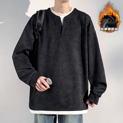 长袖卫衣男款秋冬季假两件加绒款