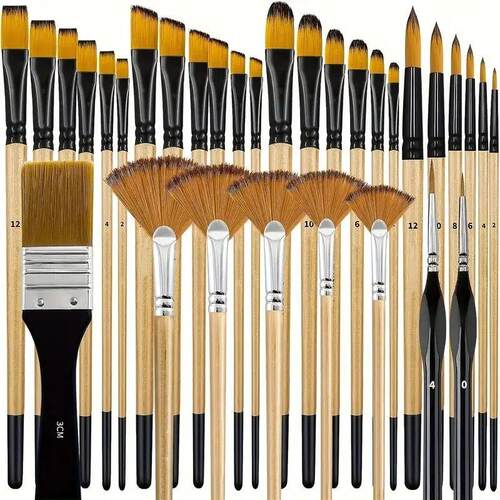 32Pcs Paint Brush Set for Acrylic Painting Premium Nylon Bri