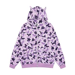 American vintage animal alphabet printed zipper hoodie for m