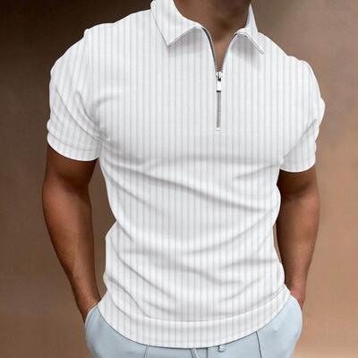 外贸男装时尚纯色暗条纹短袖Polo衫翻领修身T恤潮Men polo shirt