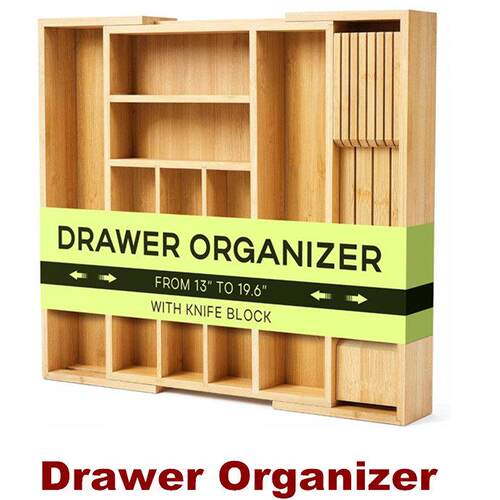 Drawer Organizer Bamboo Cutlery Utensil Tray Silverware