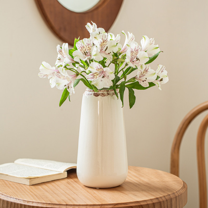 白色陶瓷花瓶摆件客厅插花陶罐复古鲜花日式中式现代简约郁金香