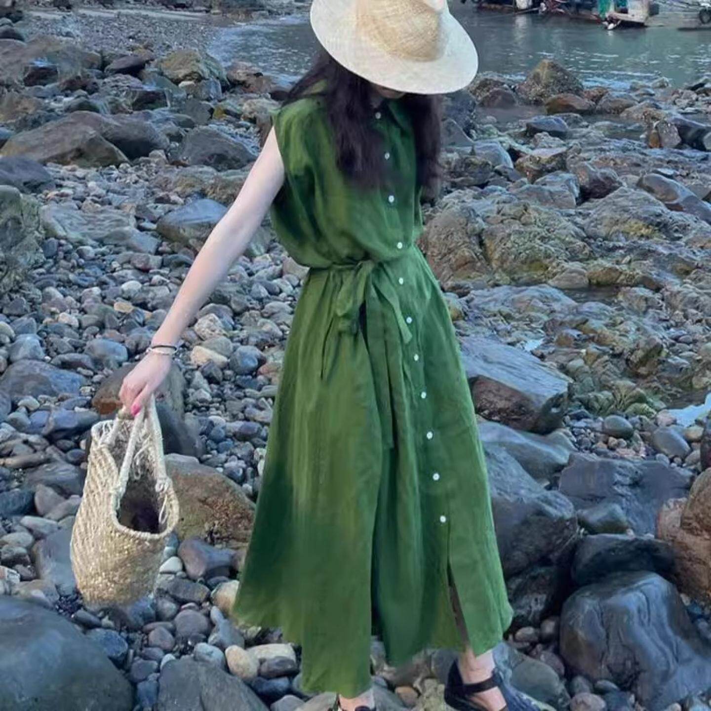 复古简约风polo领休闲连衣裙女