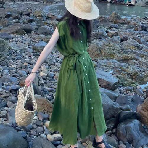 复古简约风polo领休闲连衣裙女