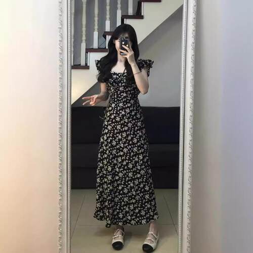 甜美夏装新款温柔风碎花连衣裙女