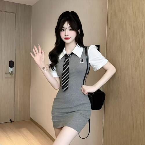 美式校园学院风K制服包臀连衣裙