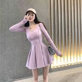 春秋冬装 裙子潮 收腰显瘦a字短裙纯色法式 连衣裙女新款 气质长袖