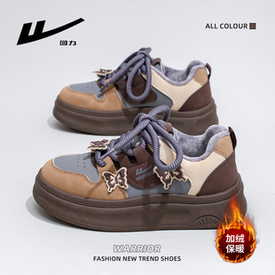 回力蝴蝶小白鞋女冬季加绒保暖二棉鞋女爆款原创百搭厚底休闲板鞋