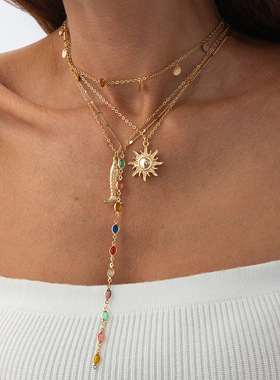 欧美跨境甜酷ins彩色水晶链条项