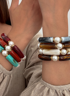 欧美跨境美拉德晕染树脂串珠弹力