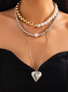 欧美跨境甜酷ins风爱心形吊坠项