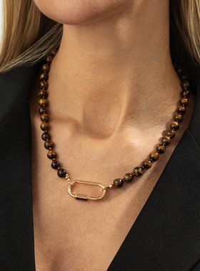 欧美跨境复古美拉德虎眼石米珠串