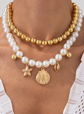 欧美跨境海洋ins风海星扇贝壳项