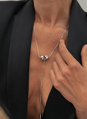 欧美跨境时尚ins风不规则吊坠锁骨项链 个性几何金属蛇骨链条项饰