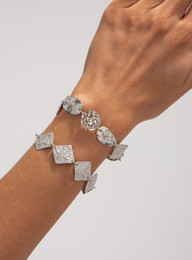 欧美跨境时尚几何金属褶皱方块手