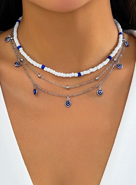 欧美跨境饰品时尚蓝眼睛复古串珠