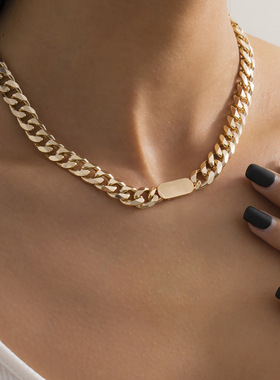 复古简约金属亮面吊坠项链欧美风