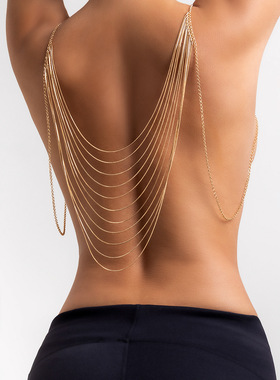 欧美跨境项饰时尚性感金属蛇骨链条胸链创意几何流苏身体链女配饰