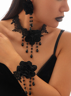 欧美跨境哥特风暗黑系黑色蕾丝项