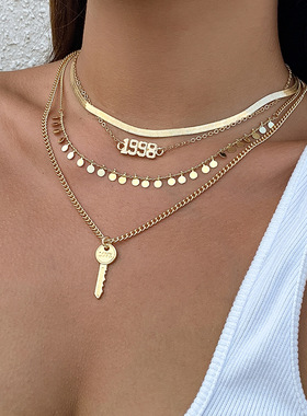 欧美跨境饰品复古简约金属钥匙项