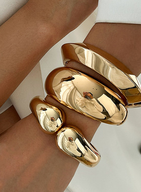 欧美跨境夸张金属大水滴抱抱手镯女 时尚ins未来感叠戴手环饰品女