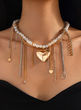 欧美跨境甜酷ins风爱心吊坠叠戴