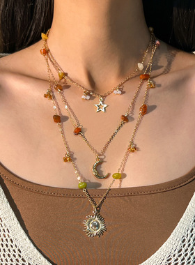 欧美波西米亚度假风不规则碎石项