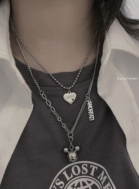 老鼠爱心钛钢项链男女小众锁骨链冷淡风嘻哈吊坠毛衣链饰品潮配饰