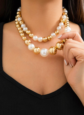 欧美跨境饰品朋克夸张金属圆珠项