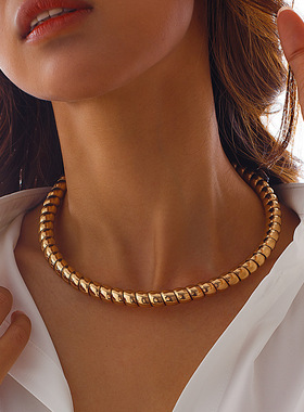 欧美跨境时尚朋克风金属螺旋麻花项圈choker 个性几何圆环项链女