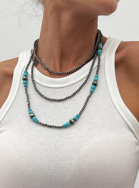 欧美跨境复古做旧古银CCB圆珠项