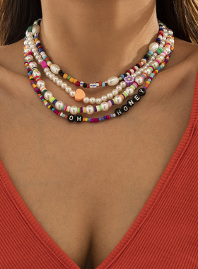 欧美跨境饰品个性字母混搭心形多