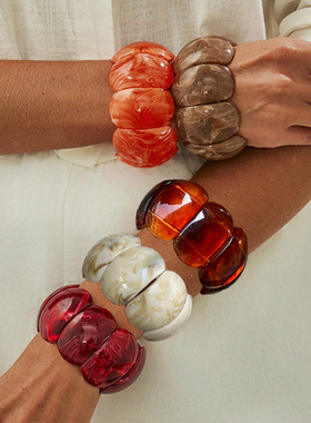 欧美复古ins风琥珀色晕染树脂手