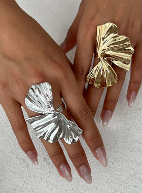 欧美跨境设计感不规则金属扇形戒