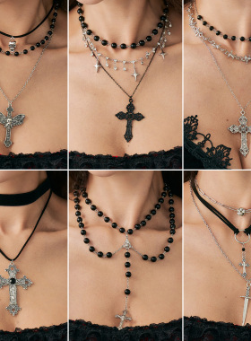 欧美跨境暗黑朋克风十字架串珠项